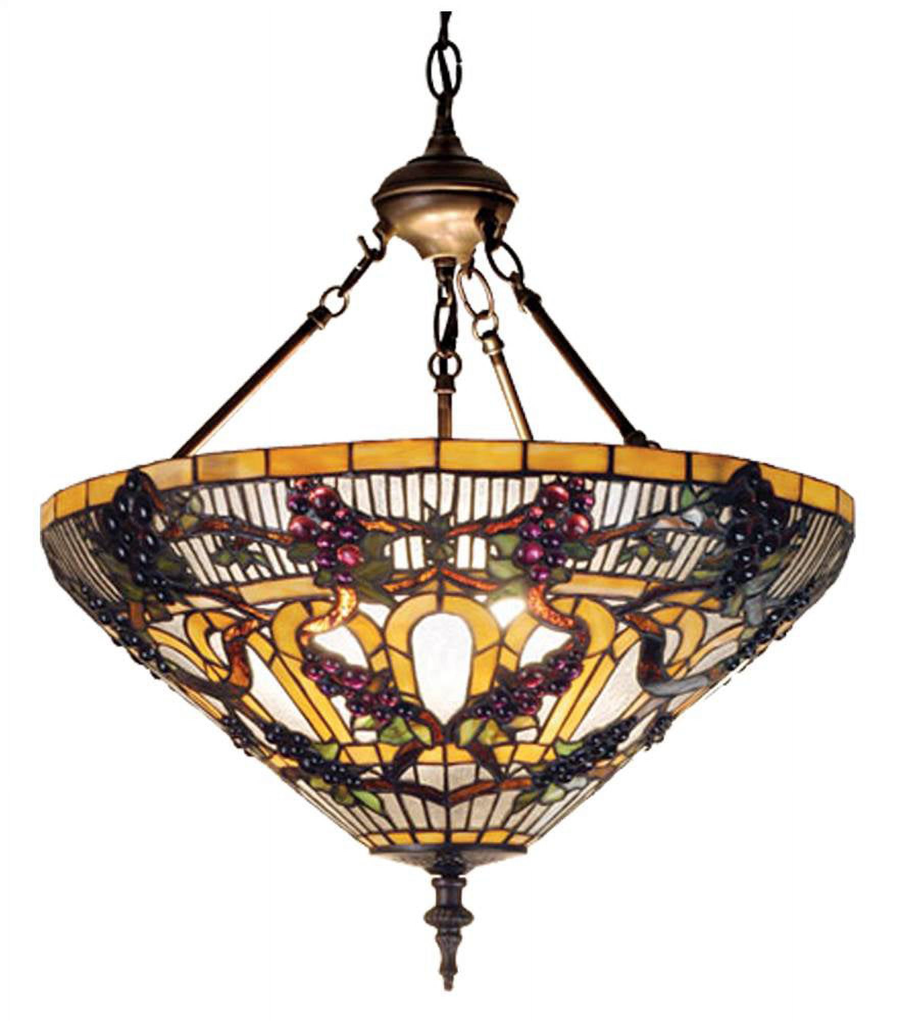 Meyda Tiffany 65651 Jeweled Grape - 20 Inch 3 Light Inverted Pendant   Mahogany Bronze Finish with Coral/Sunflower/Amber/Chocolate/Beige Glass