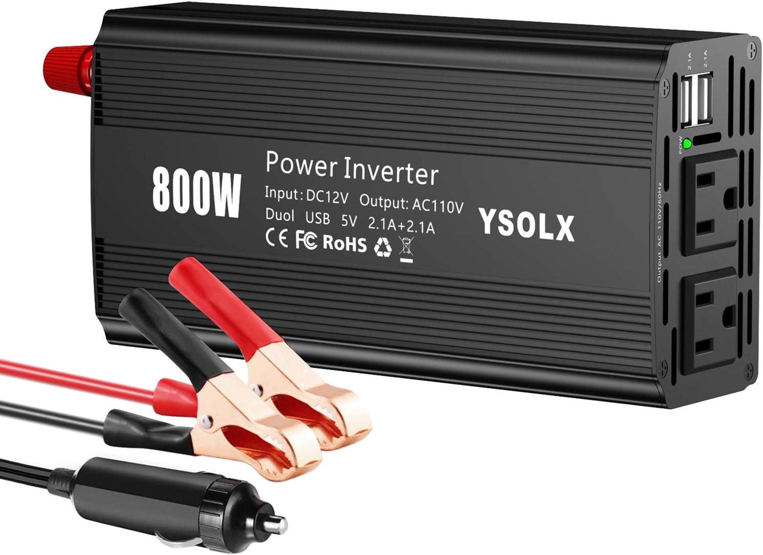 800W Power Inverter DC 12V to 110V AC Converter Car Plug Adapter Outlet Charger for Laptop Computer