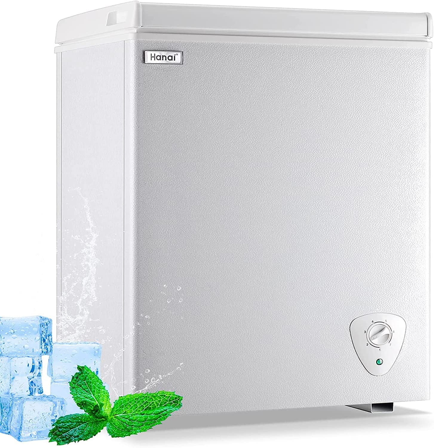 WANAI 5.0 Cubic Chest Freezer, Compact Deep Freezer with Top Open Door and Removable Storage Basket, 7 Gears Temperature Control, Energy Saving