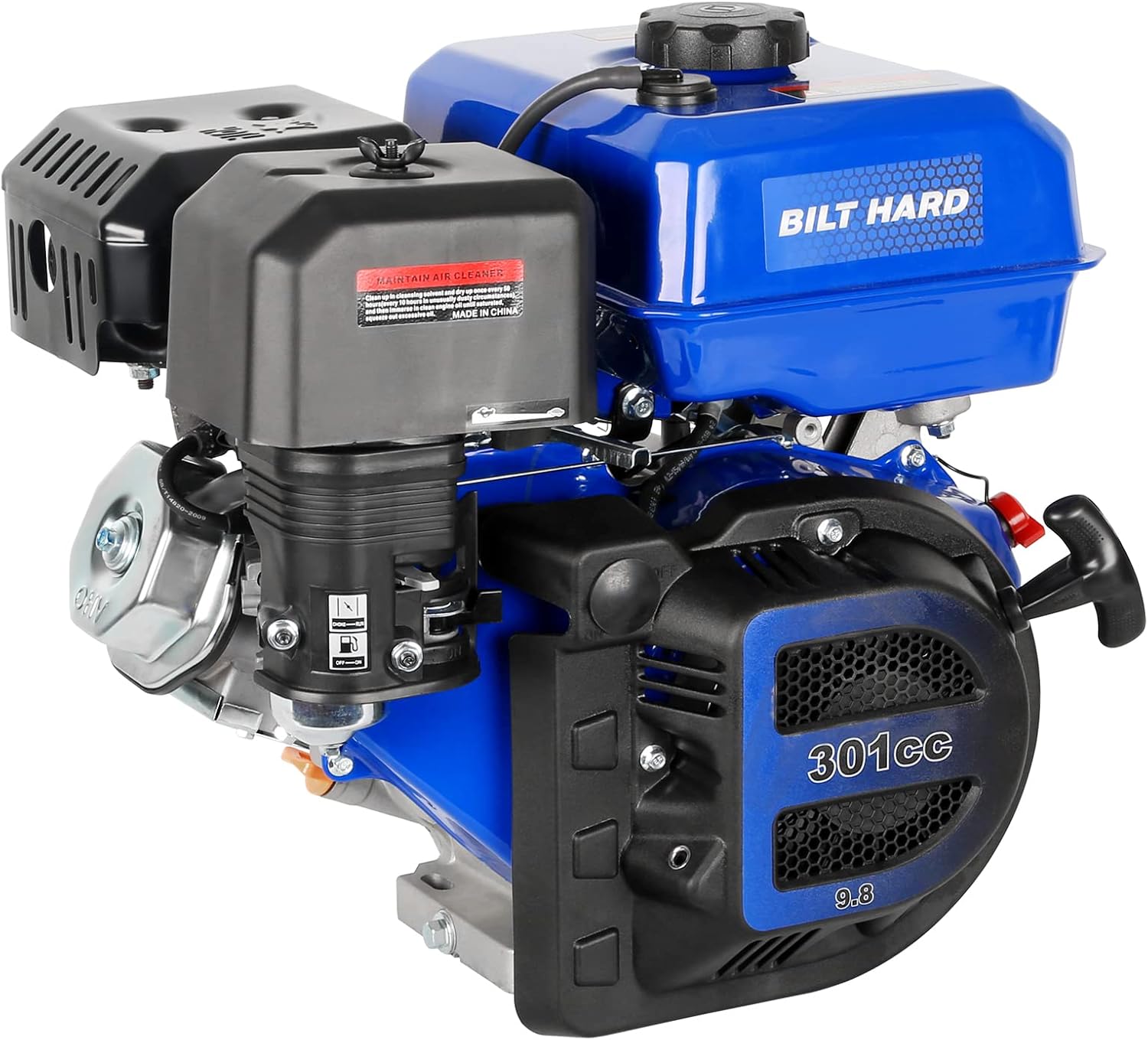 BILT HARD 301cc 10HP Gas Powered Engine, Horizontal 4 Stroke OHV Gas Motor, Shaft 1" Diameter, 3.48" Length, 1/4" Keyway, Replacement for Go Cart