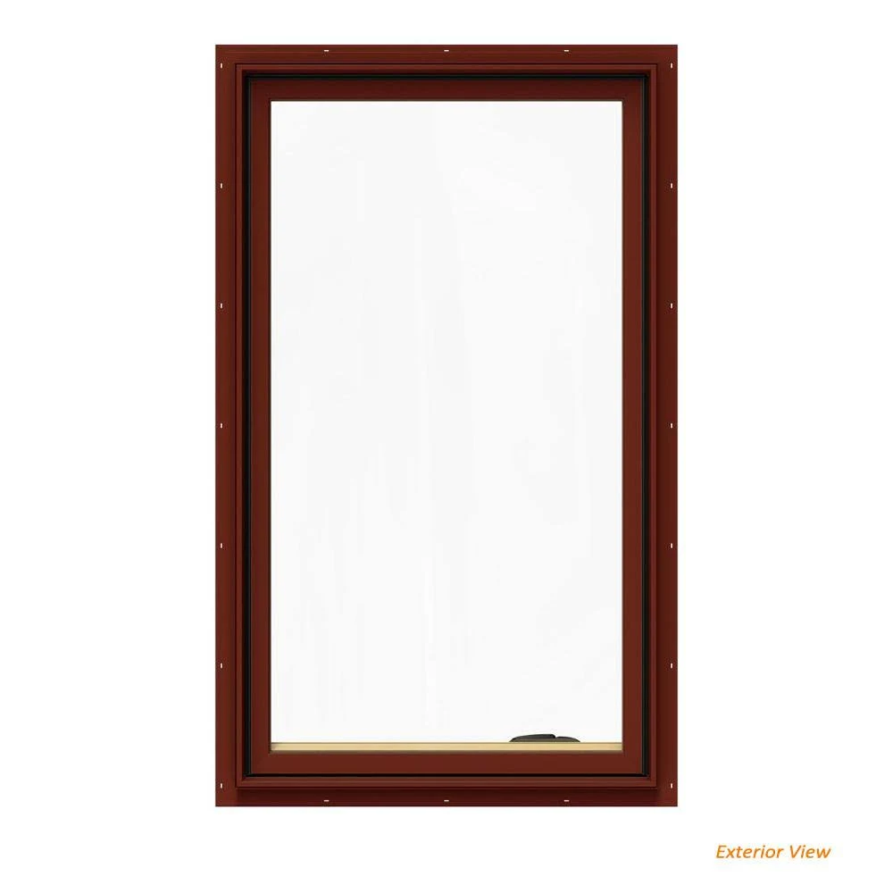 JELD-WEN 24.75 in. x 48.75 in. W-2500 Series Red Painted Clad Wood Right-Handed Casement Window with BetterVue Mesh Screen