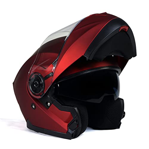 Milwaukee Helmets MPH9817DOT Breeze Red Advanced Motorcycle Modular Helmet Biker w/Drop Down Visor - Large