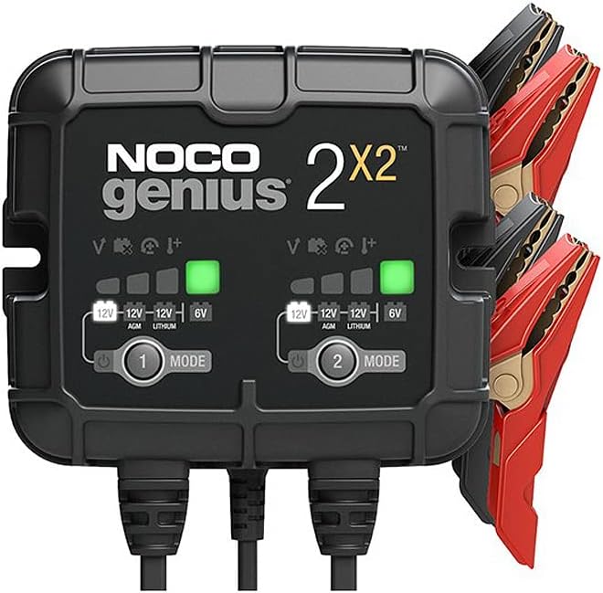 NOCO GENIUS2X2, 2-Bank, 4-Amp (2-Amp Per Bank) Fully-Automatic Smart Charger, 6V and 12V Battery Charger, Battery Maintainer, Trickle Charger