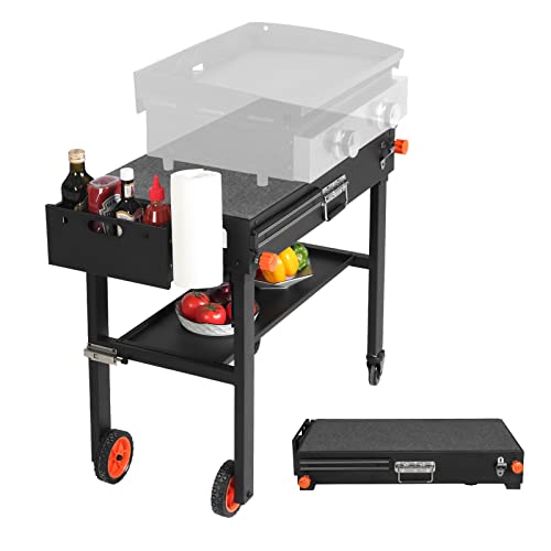 Portable Blackstone Griddle Stand Grill Table 17"/22" Grill Cart Pizza Oven Stand Ninja Grill Stand Outdoor Universal Foldable BBQ with Wheels Double