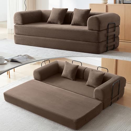 Convertible Sleeper Sofa Bed with Cylindrical Pillow, Comfy Foldable Sofa Bed Compressed Sofa in Box