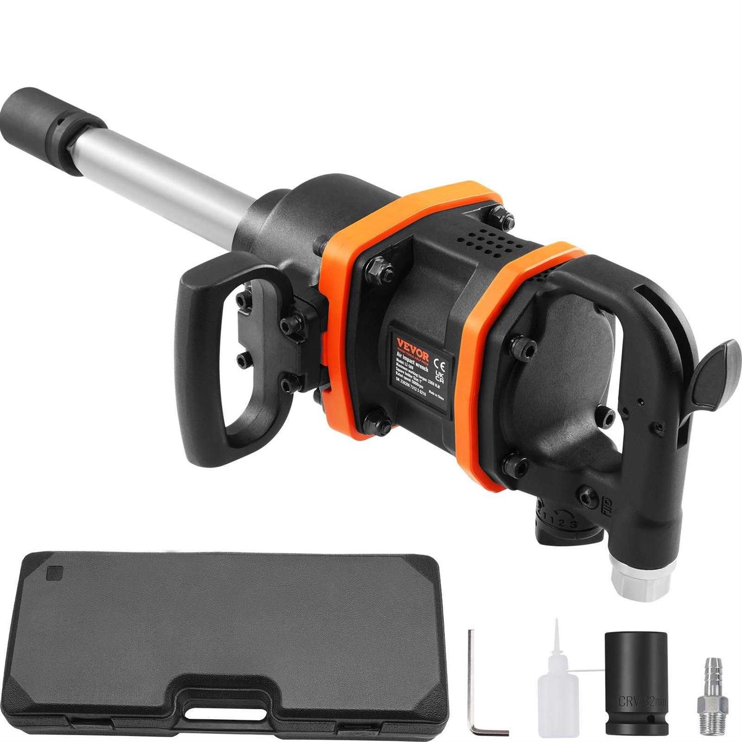 VEVOR 1 Inch Air Impact Wrench Up to 3160 ft-lbs High Reverse Torque Output 1 Pneumatic Impact Gun w/ 8 Inch Extended Anvil &amp; Carrying Case