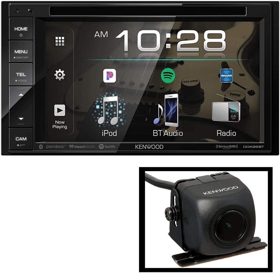 Kenwood DDX26BT Double DIN SiriusXM Ready Bluetooth in-Dash DVD/CD/AM/FM Car Stereo Receiver w/ 6.2" Touchscreen | Plus Kenwood CMOS-130 Rearview