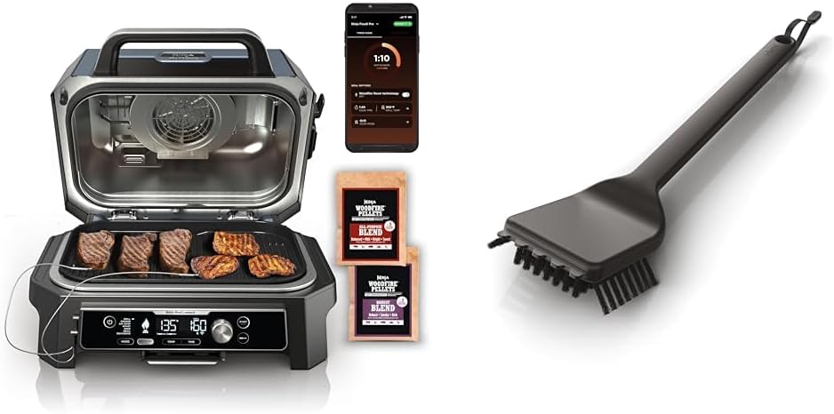 Ninja Woodfire ProConnect Premium XL Grill & Smoker Bundle with Cleaning Brush for OG700/800/900 Series Grills