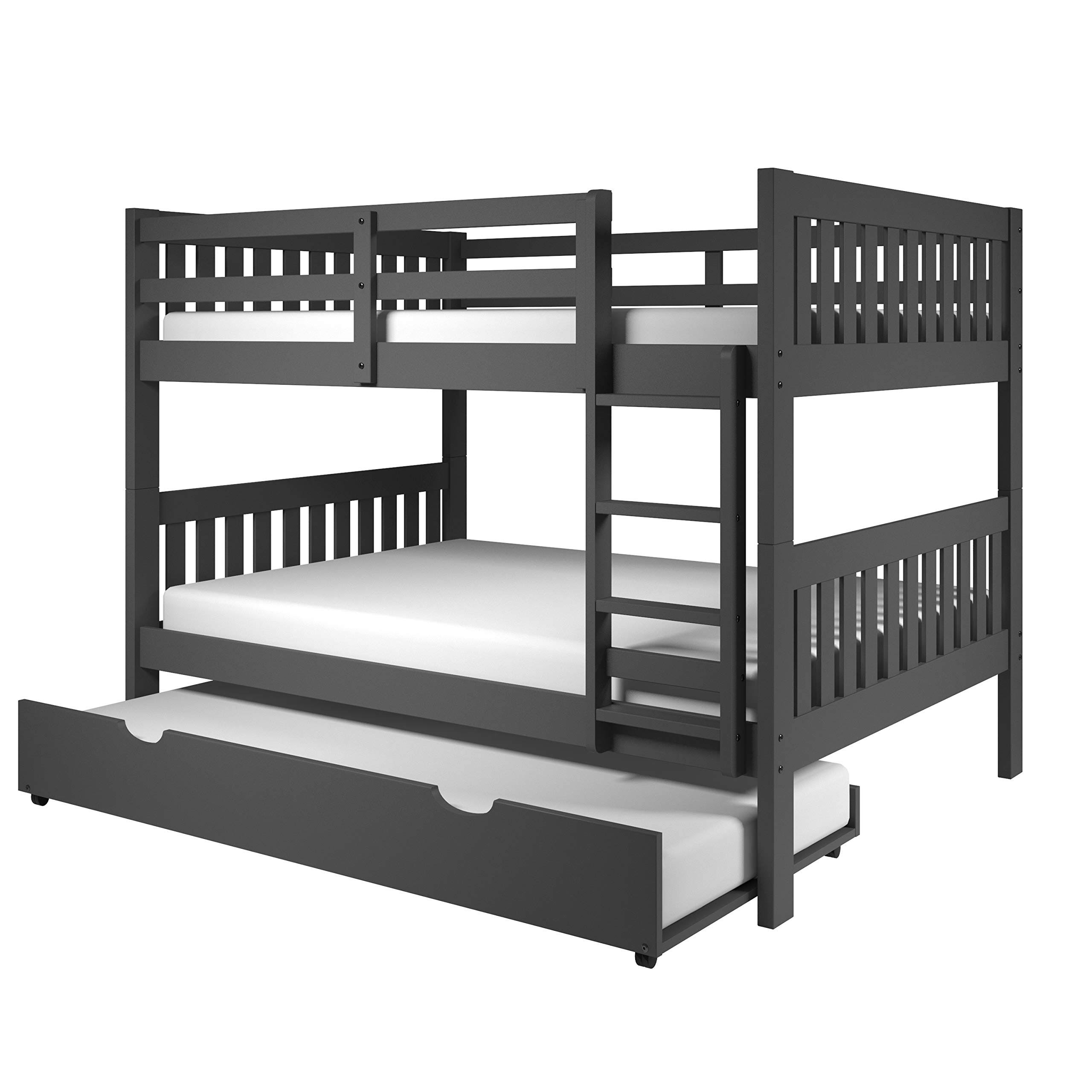 Donco Full/Full Mission Bunk Bed with Trundle Bed Dark Grey Finish