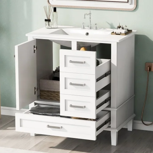 30" Bathroom Vanity , Modern Bathroom Cabinet with Sink Combo Set, Bathroom Storage Cabinet with a Soft Closing Door and 3 Drawers