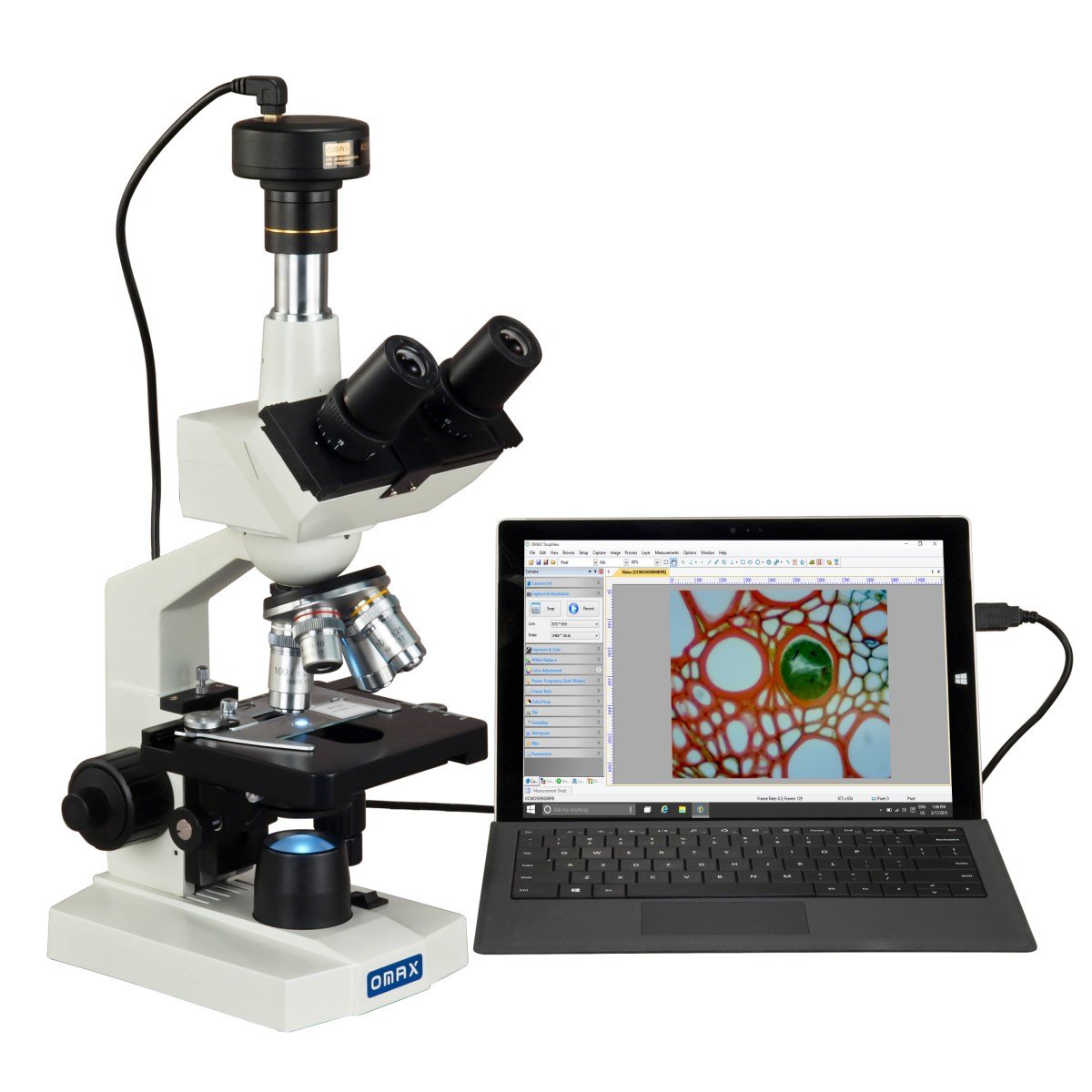 OMAX - M83EZ-C50U 40X-2500X Trinocular Digital Compound Microscope with 5 MP Digital Camera and Double Layer Mechanical Stage