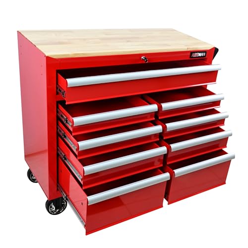 Heavy Duty Rolling Tool Chest with 9-Drawer Wood Top Tool Cart Mechanic Tool Box with Wheels Tool Storage Cabinet Mobile Workbench Tool Bench for