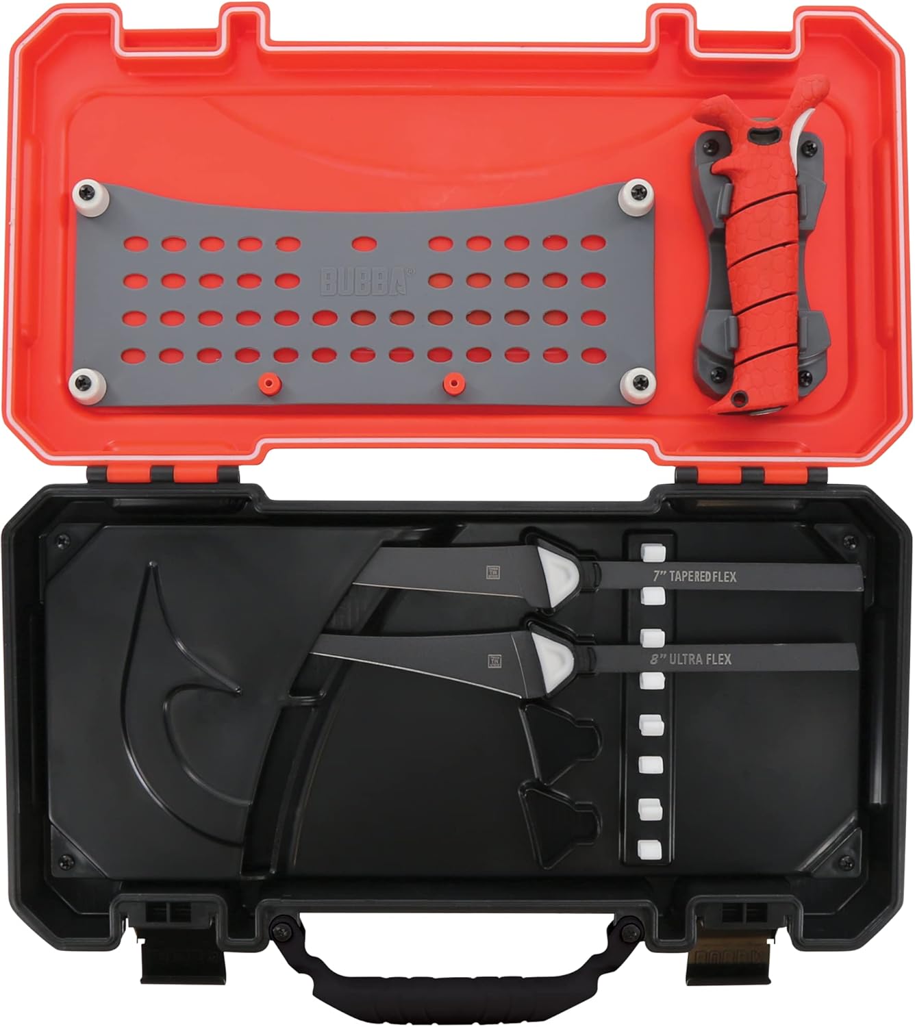 BUBBA Multi-Flex Interchangeable Blade Kits, with Non-Slip Grip Handle, Ti-Nitride S.S. Coated Non-Stick Blades and Case for Fishing