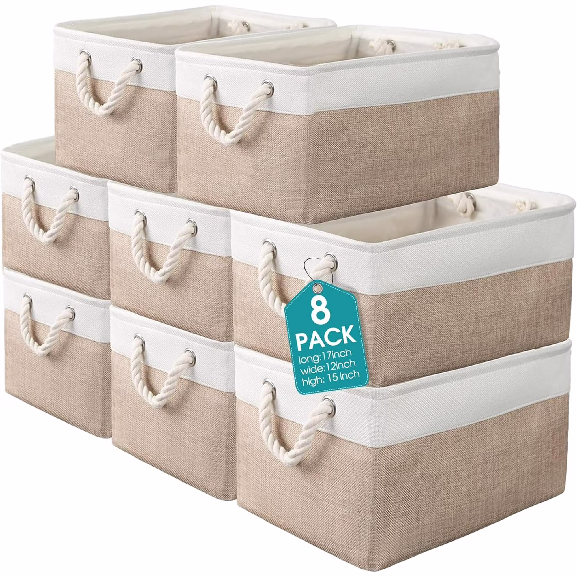 8 Pack Collapsible Storage Bins Fabric Storage Bins Polyester Fabric Baskets with Handles Linen Closet Organizer for Shelf Home Closet Towels Toys