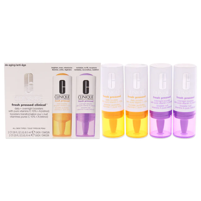 Clinique Fresh Pressed Clinical Daily Overnight Boosters by Clinique for Unisex - 2 Pc 0.29oz Daily Booster With Pure Vitamin C 10 Percent