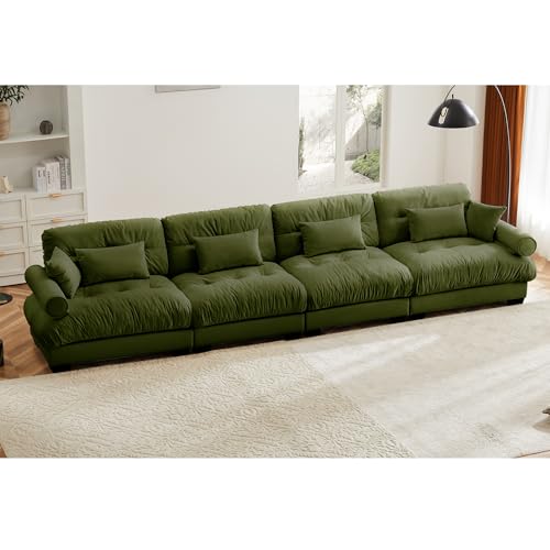 130" Modular Sectional Sofa,Velvet Upholstered Couches for Living Room,3 Seater Green Sofa Couch with Movable Ottoman