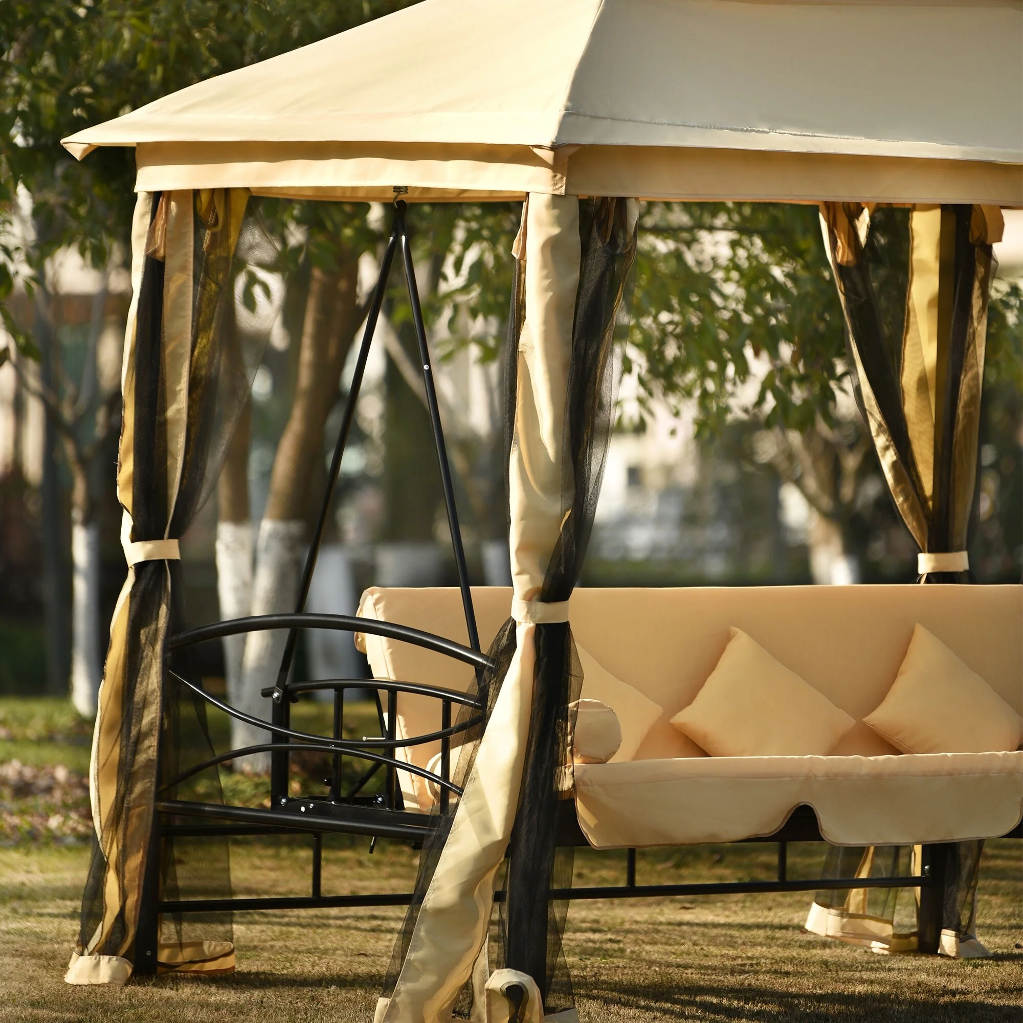 Bella Depot Outdoor Double Roof Soft Canopy Gazebo with Convertible Swing Bench 8.9 Ft. W x 5.9 Ft. D Brown - Curated Treasures Market