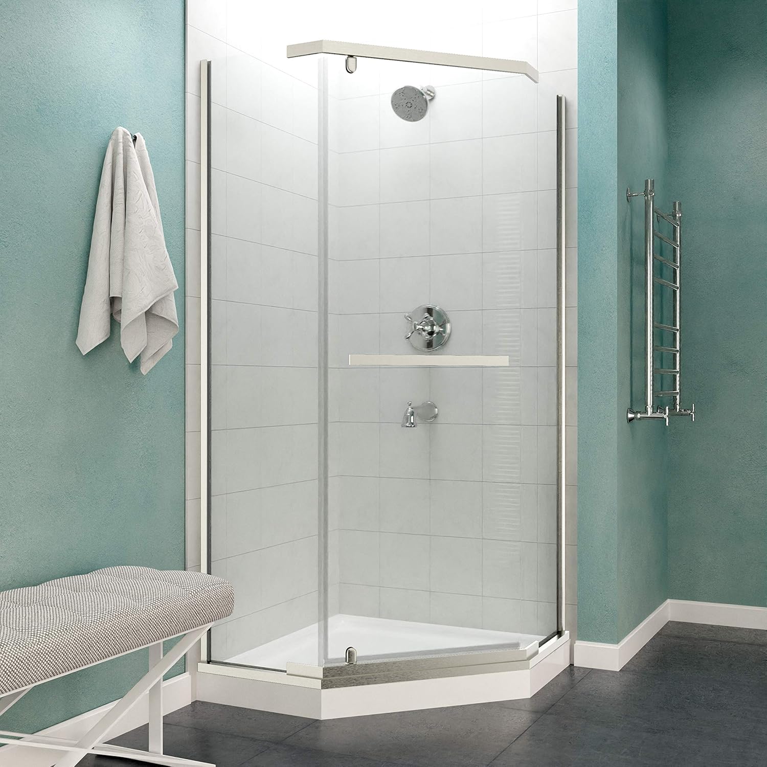 ANZZI Castle 49 x 72 inch Semi-Frameless Hinged Shower Door in Brushed Nickel | Scratch Resistant Tempered Deco Glass Easy Door Swing Anti Water