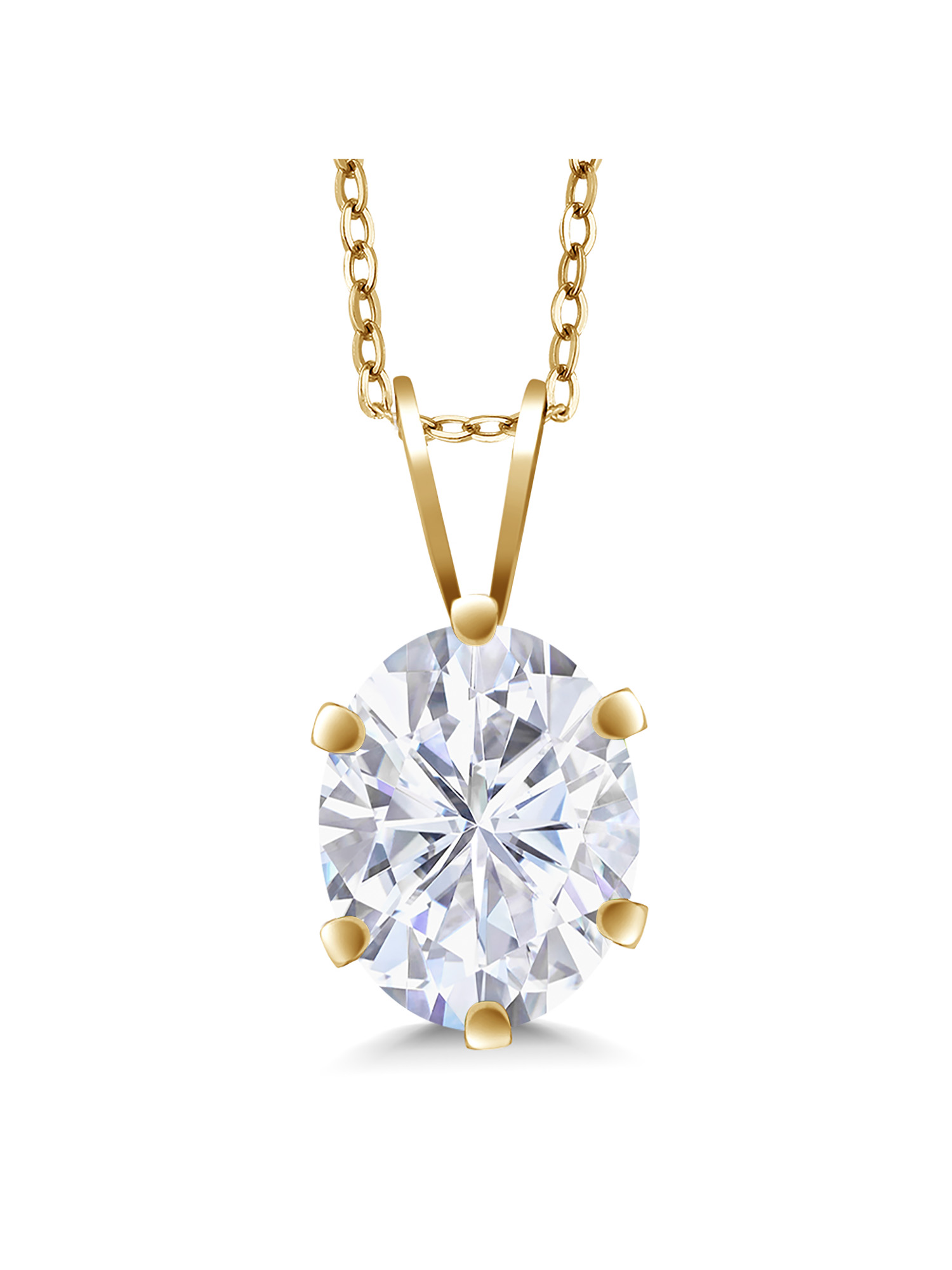 Gem Stone King 18K Yellow Gold Plated Silver White Oval Moissanite Pendant Necklace For Women (1.50 Cttw, Oval 8X6MM, with 18 inch Chain)