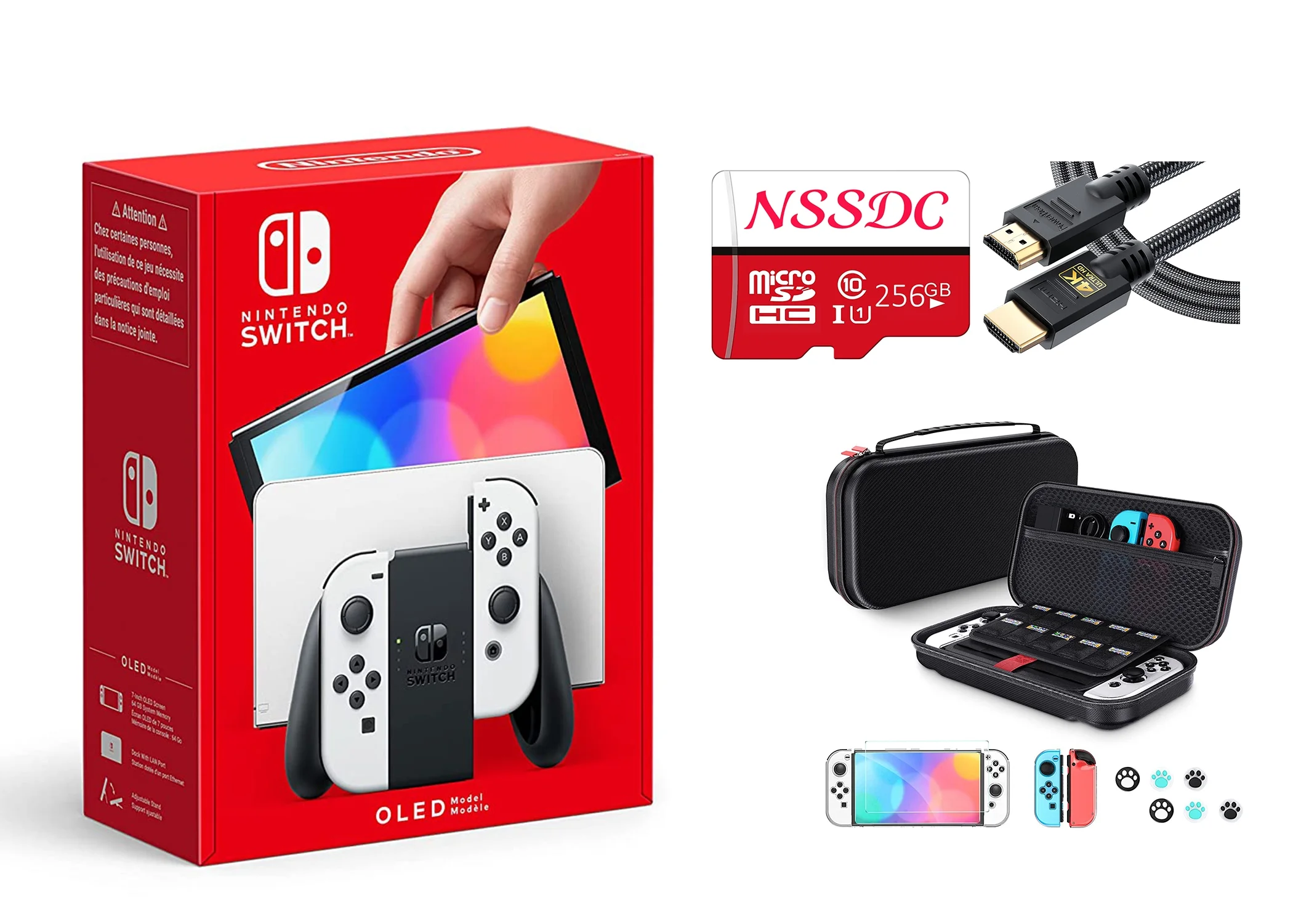 Newest Nintendo Switch Oled White Joy-Con Console With NSSDC 256gb Storage Card, 10 in 1 Case and High Sped HDMI Bundl