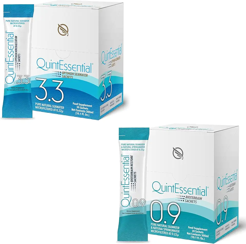 Quicksilver Scientific Quintessential 3.3 Sachets - Hypertonic Solution - Filtered Sea Water Hydration Packets and Quintessential 0.9 Sachets