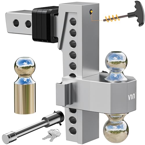 VNN Adjustable Drop Hitch, Tri-Ball(1-7/8'', 2'', 2-5/16'') Hitch, Fits 2-Inch Receiver, 8 Inch Drop Trailer Hitch, 15000 LBS GTW-Truck Trailer Hitch