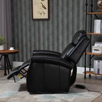 Blue Faux Leather Elderly Power Lift Recliner Chair Red Barrel Studio Fabric: Black Faux Leather