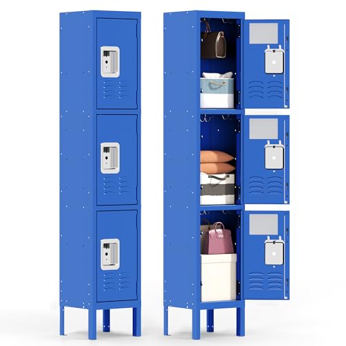 3 Doors Lockers for Employees, Steel Storage Lockers Lockable, Metal Locker Storage Cabinet for Home Office School Gym, Require Assembly (Grey)