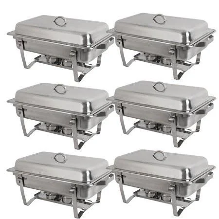 Zeny Rectangular Chafing Dish 8 Quart Stainless Steel Tray Buffet Catering, Dinner Serving Buffer Warmer Set, Pack of 6