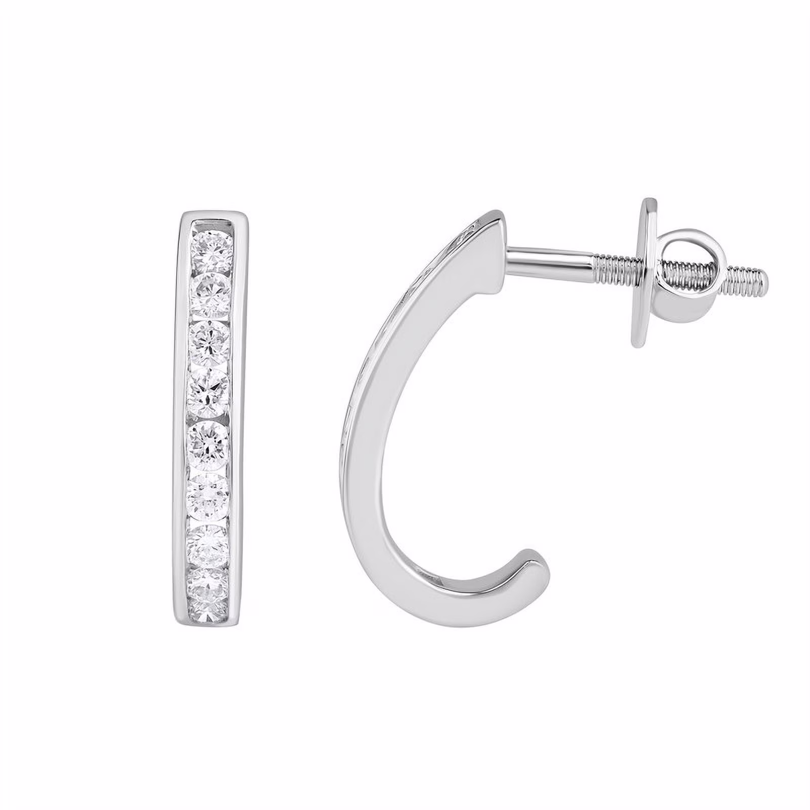 Dewberry 0.44 Carat Round Cut Lab Grown Diamond J Hoop Push Earrings for Women in 14KT Solid White Gold | Jewlery Gifts for Girl friend | (Clarity: