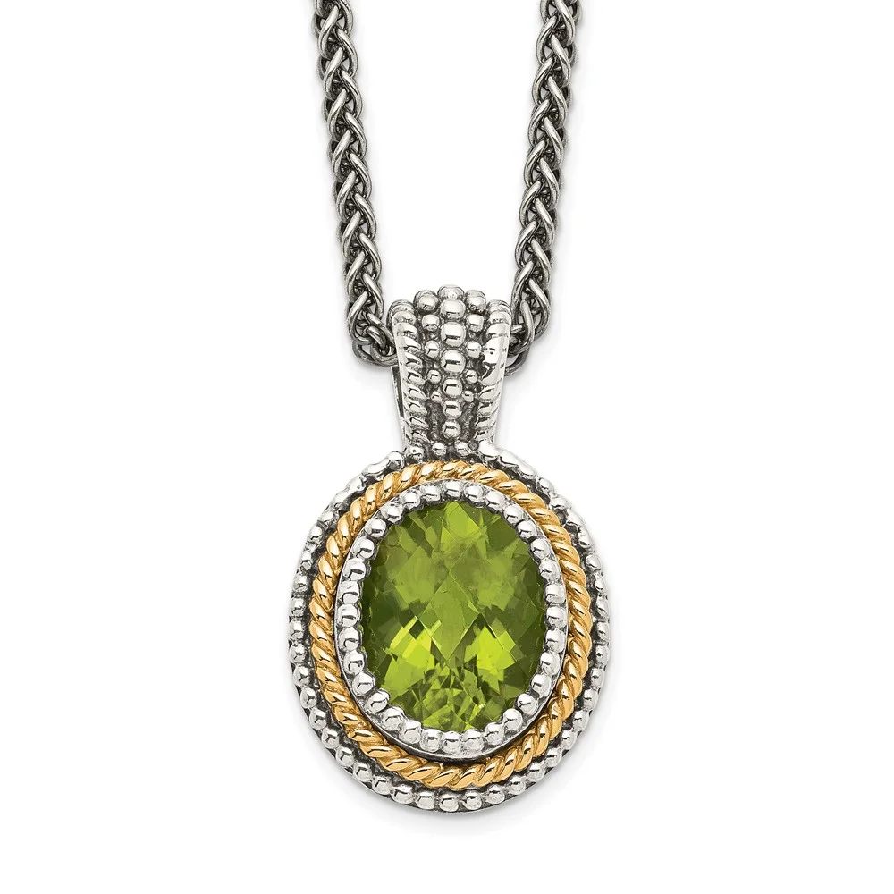 Shey Couture QTC875 Sterling Silver with 14K Gold Peridot Necklace - Antiqued
