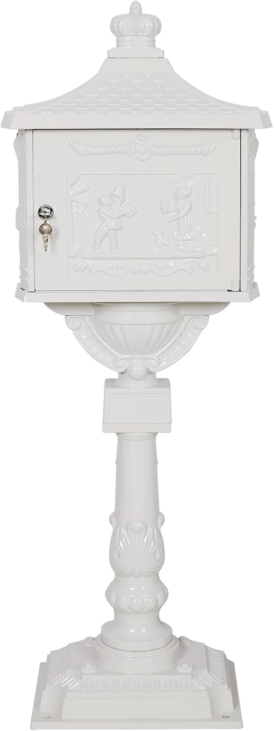 Cast Aluminum Vintage Mailbox with Post,Freestanding Mail Boxes for Outside