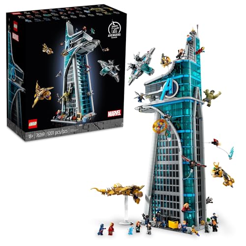 LEGO Marvel Avengers Tower Building Kit, Detailed Recreation of The Iconic HQ Featuring Classic Movie Scenes, 31 Figures and Authentic Accessories