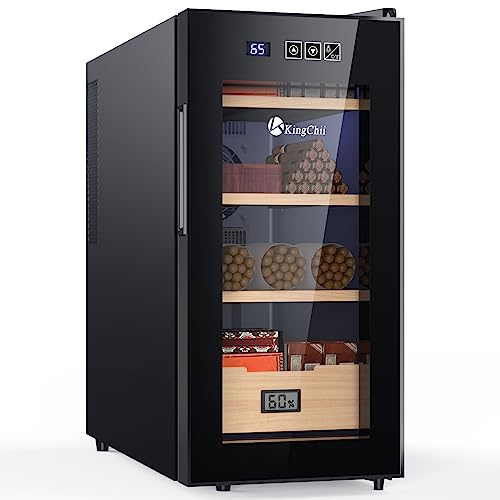 KingChii 16L Electric Cigar Humidors Temperature Control System, Cooling & Heating Humidor Cabinet with Spanish Cedar Wood Shelves & Hygrometer