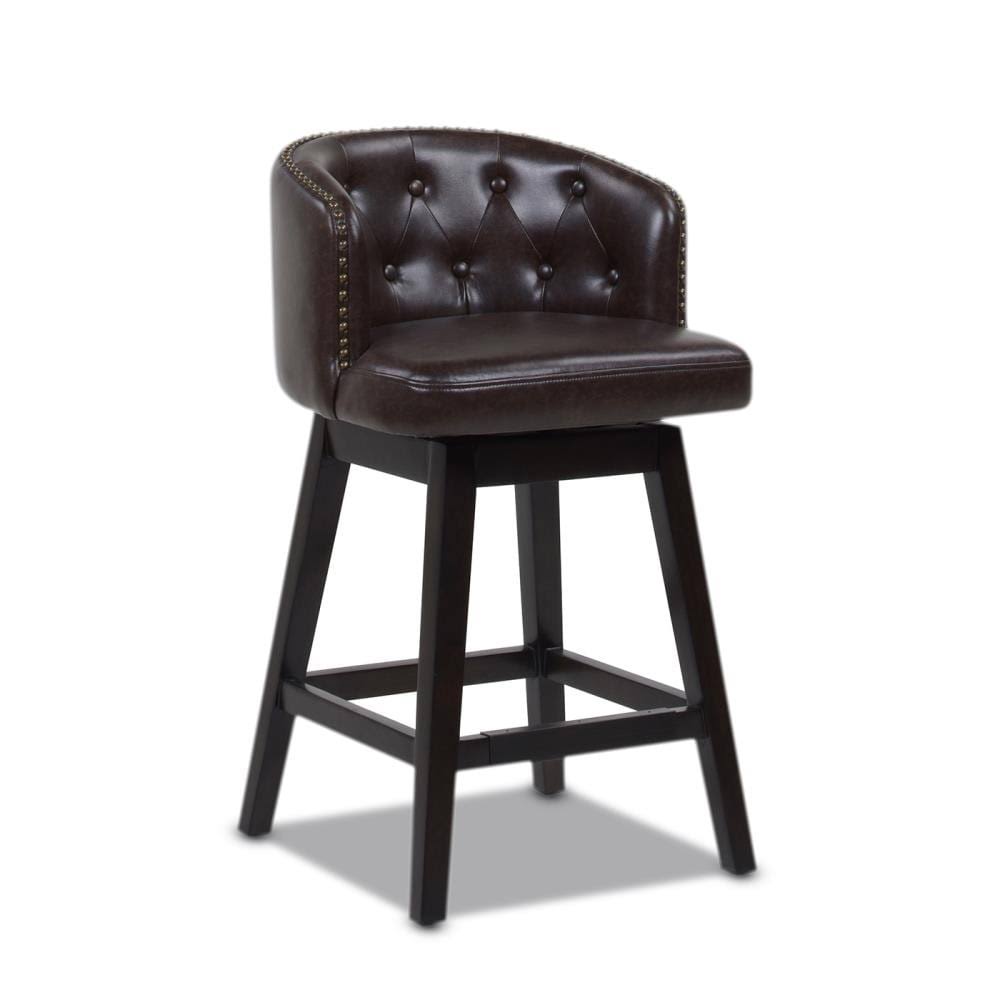 Jennifer Taylor Home Davidson 26x22 Faux Leather Swivel Counter Height Bar Stool in Vintage Brown