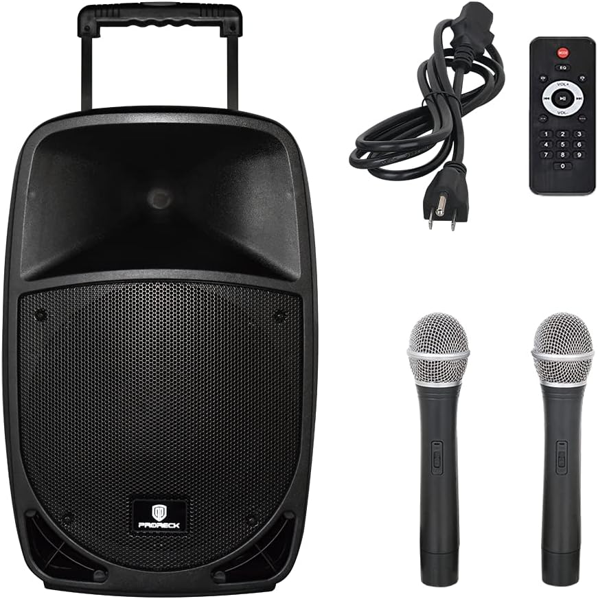 PRORECK Freedom 12 Portable Wireless 12-Inch 500 Watt Powered Dj/PA Speaker Karaoke System with Bluetooth/USB Drive Read/SD Card Reader/FM/Remote