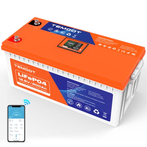 12V 300AH Low Temp Cutoff LiFePO4 Lithium Battery with Touchable Smart Display & APP Monitoring, Built-in 200A BMS,2560W Load Power, 5000+ Cycles