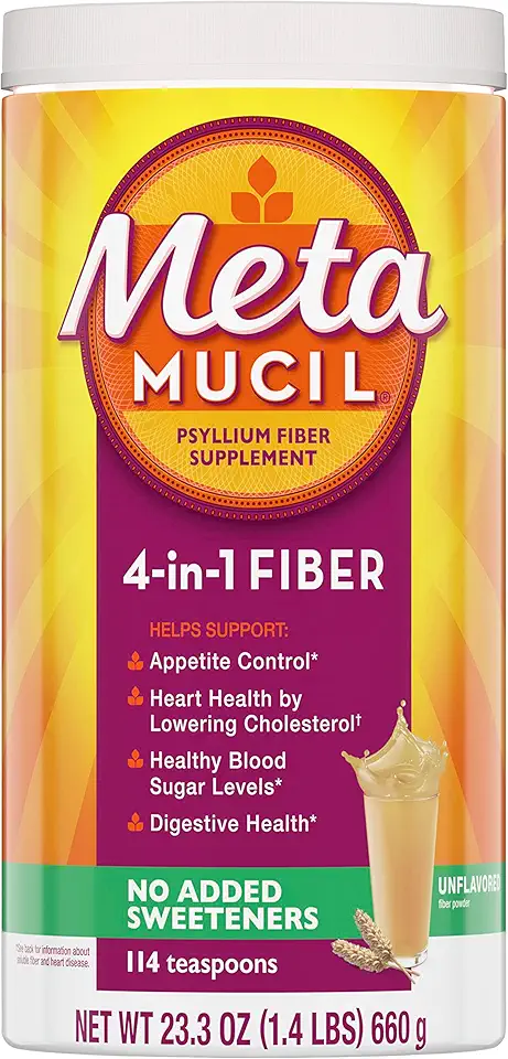 Metamucil, Unflavored Psyllium Husk Powder Fiber Supplement, Plain wih No Added Sweeteners, 4-in-1 Psyllium Husk Fiber Powder for Digestive Health