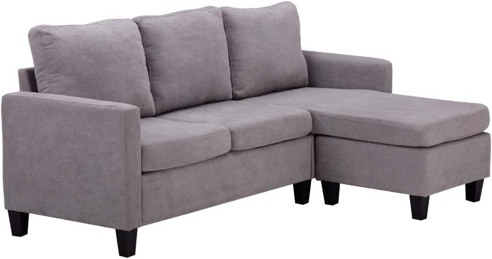 Convertible Sectional Sofa Couch, Modern Linen Fabric L-Shaped Couch 3-Seat Sofa Sectional with Reversible Chaise for Small Living Room