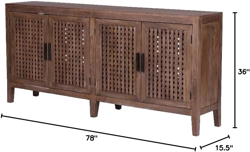 BOWERY HILL Traditional 78" W Wood TV Console with 4 Doors in Brown
