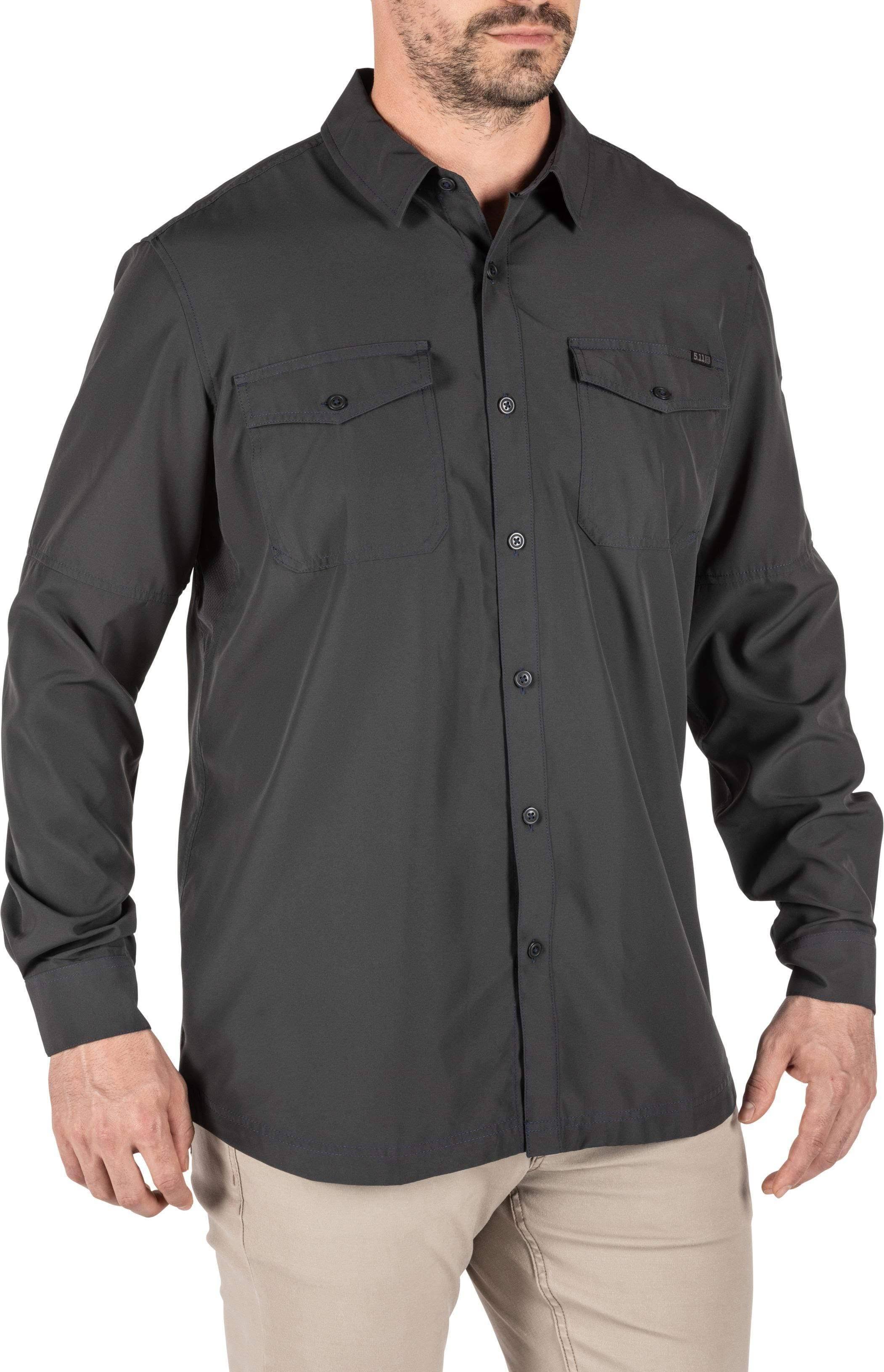 511 Tactical 72521 Marksman Long Sleeve Men&s Button-Down Shirt, 2 Chest Pockets, 100% Polyester, Casual, Regular Fit, Volcanic