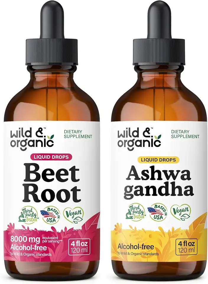 Wild & Organic Beet Root Tincture 4 fl oz & Ashwagandha Tincture 4 fl oz - Kansas Nuitrition - HNZSDS