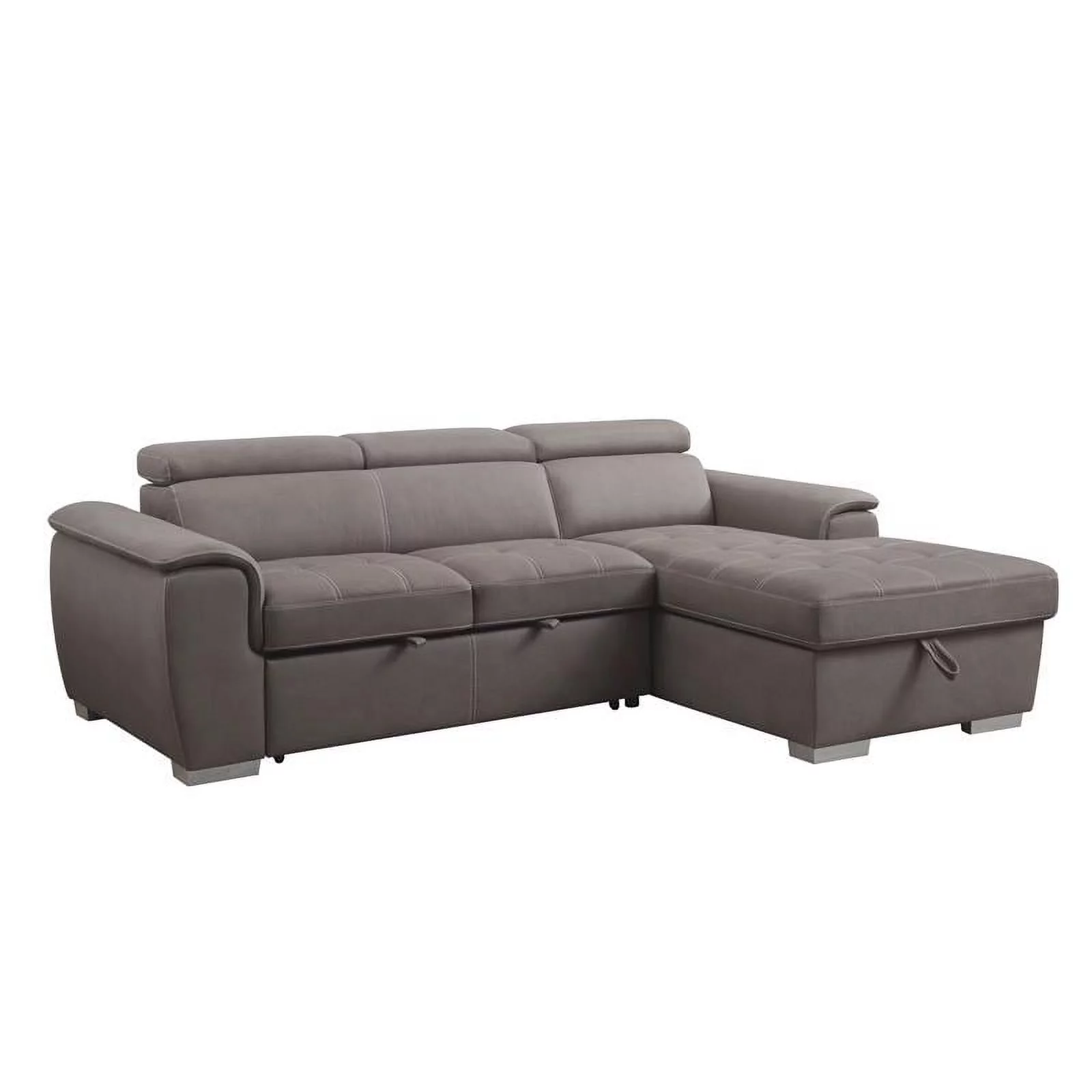 Bowery Hill Sleeper Sectional Sofa with Storage in Light Brown Fabric