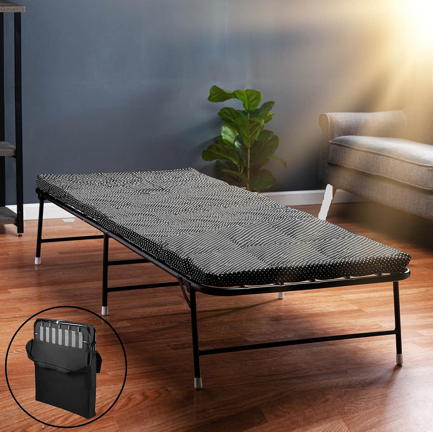 LiteBed Folding Bed with Memory Foam Folding Mattress - Portable Fold Up Bed with Carry Bag - Luxurious Foldable Bed with Frame