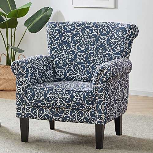 BELLEZE Upholstered Wingback Accent Chair, Fabric Armchair Club Chair, Nailhead Trim High Back Patterned Corner Chair for Living Room Bedroom