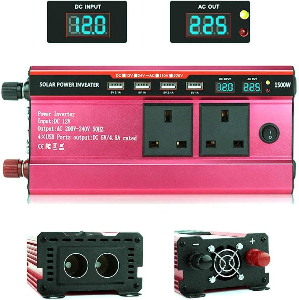 Car Converter Power Inverter 950W Car Power Inverter, DC 12V/24V to AC110/220V Pure Sine Wave Converter with 2 AC Outlets and 4 USB Port,LED Display