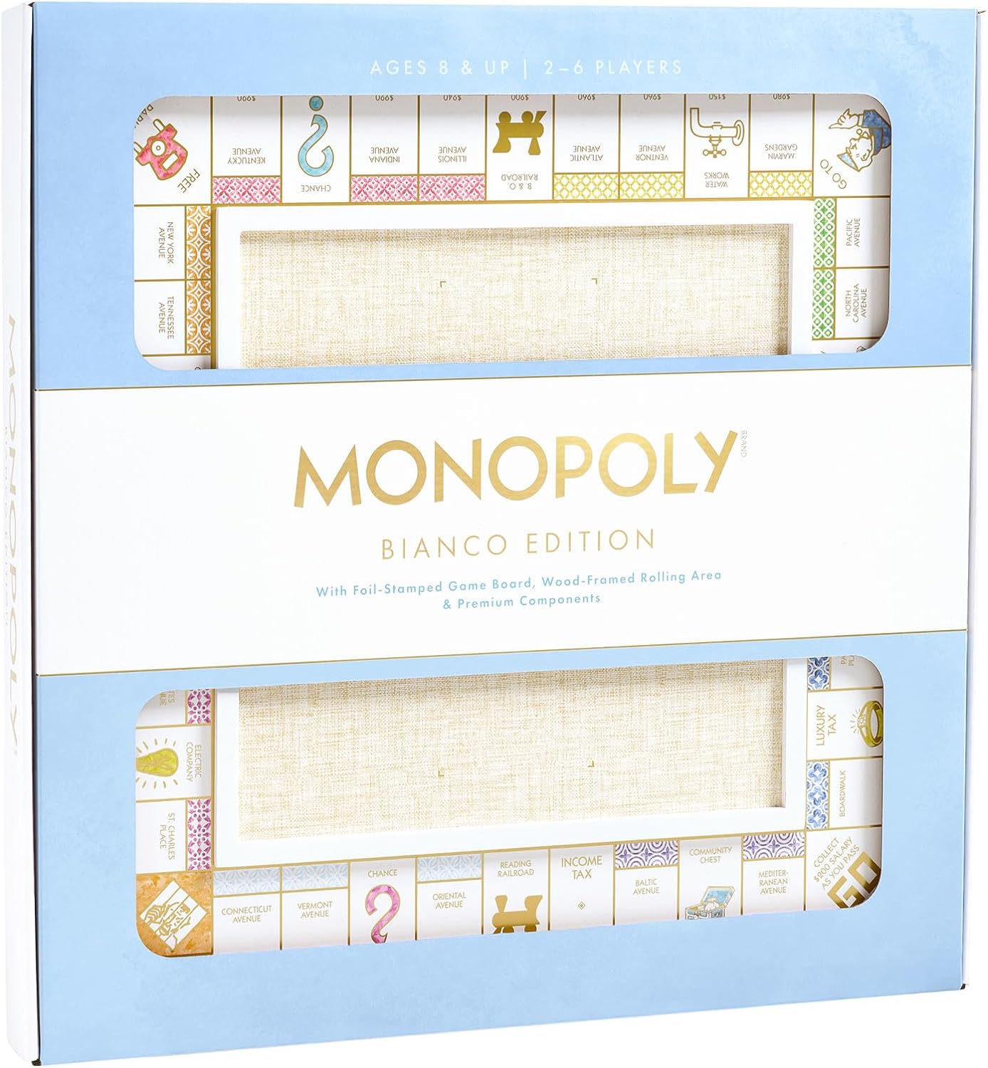 WS Game Company Monopoly Bianco Edition with Foil-Stamped Wood Game Board and Premium Components