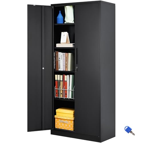VEVOR Metal Storage Cabinet, Steel Locking Storage Cabinet with 2 Magnetic Doors and 4 Adjustable Shelves
