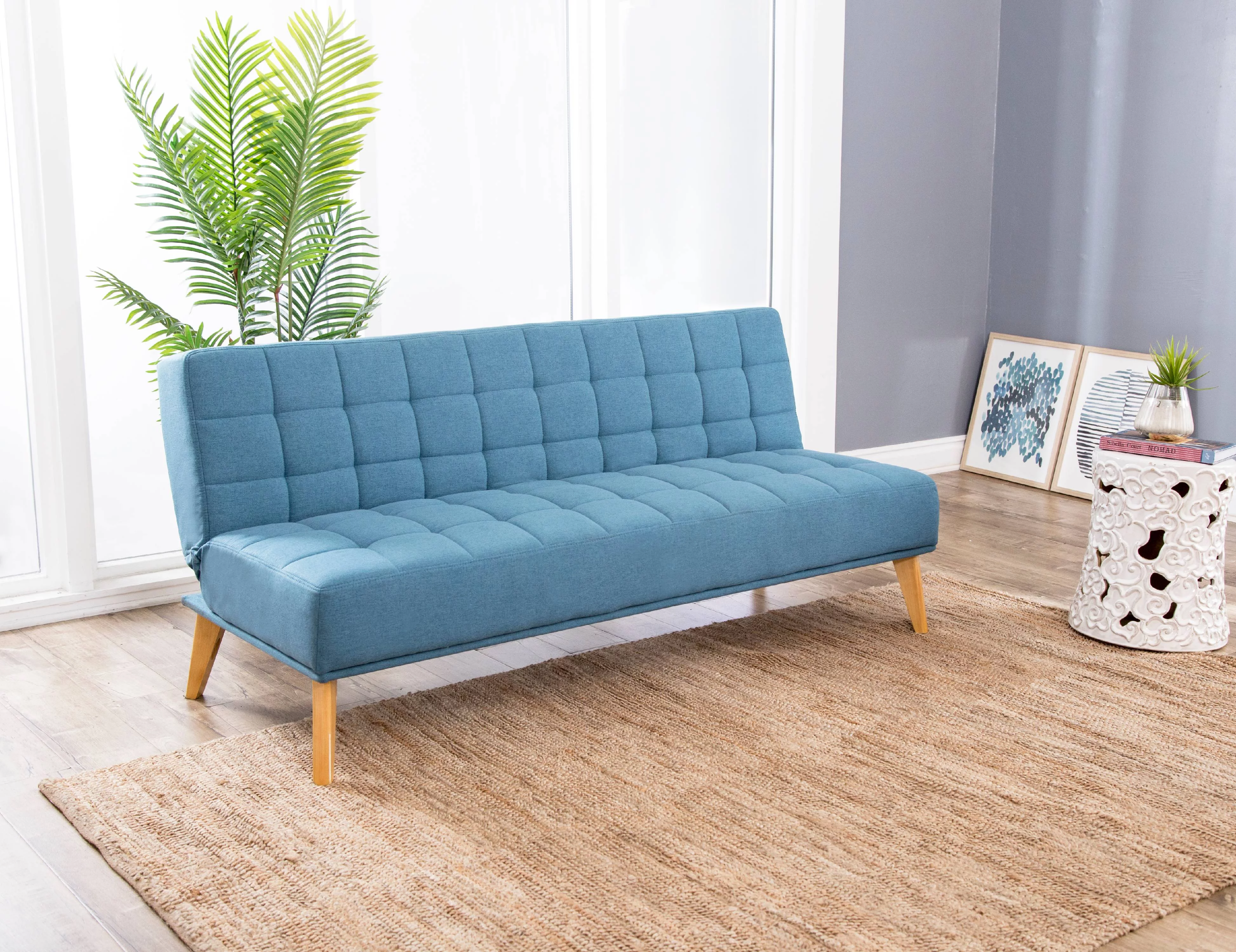 Devon & Claire Miles Tufted Fabric Convertible Sofa Futon, Blue