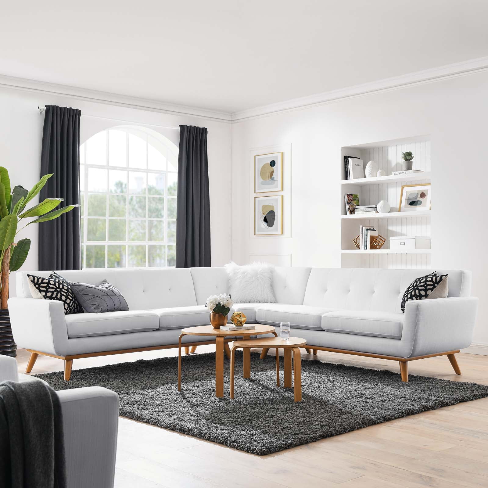 Modway Engage L-Shaped Upholstered Fabric Sectional Sofa in White